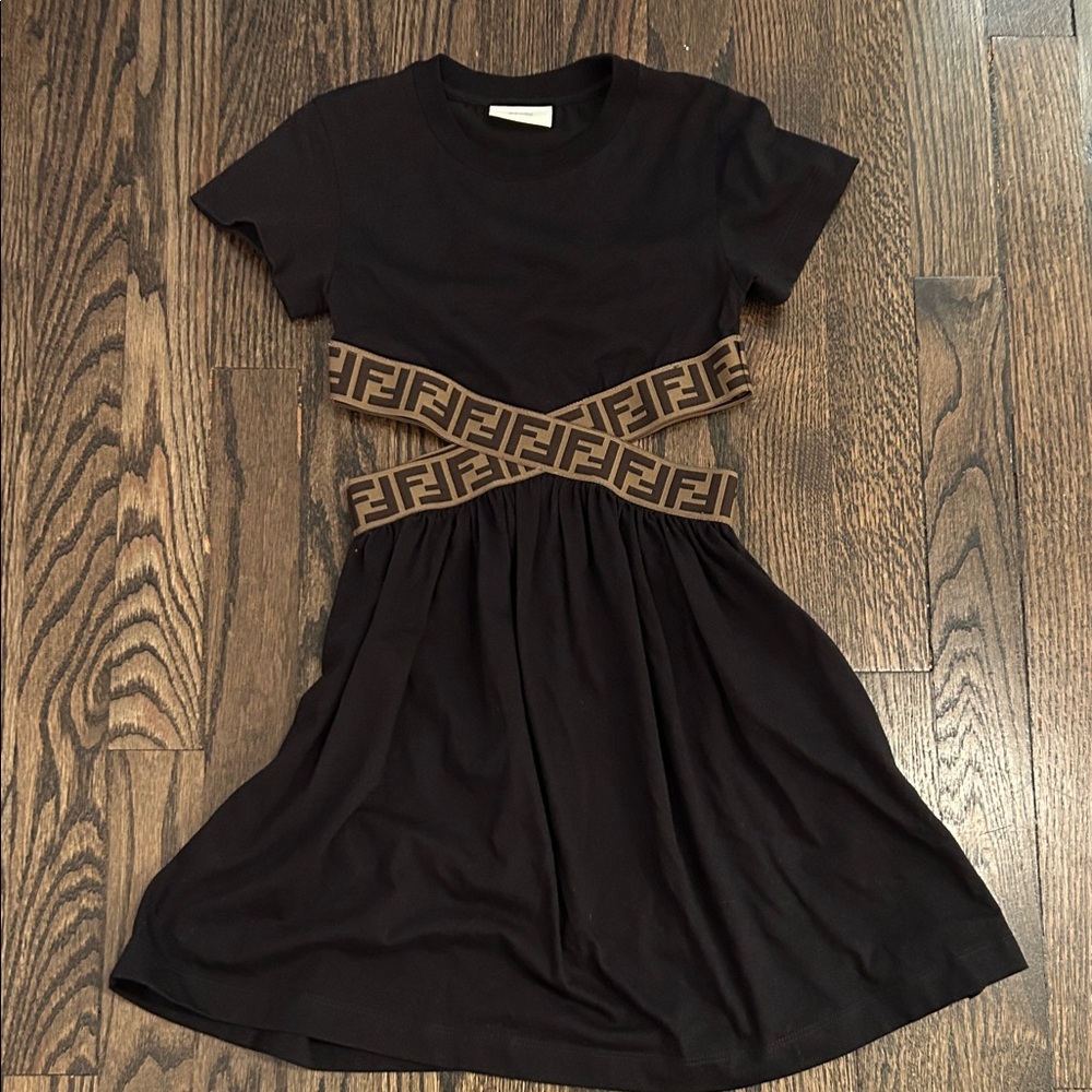 🖤 FENDI🖤 Girls Black Dress Signature Logo Trim~ size 6